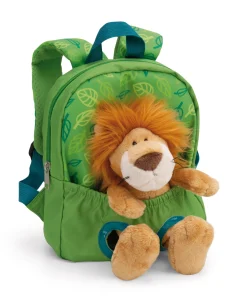 Grüner Rucksack mit Plüschtier Löwe