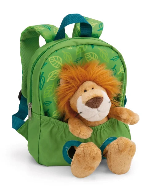Grüner Rucksack mit Plüschtier Löwe