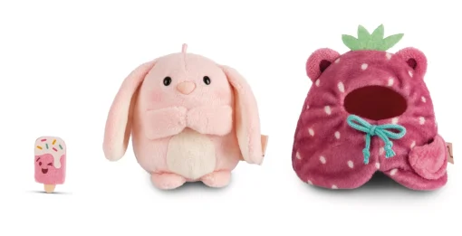 Kuscheltier Set Hase Pibu mit Softeis u. Erdbeerkostüm in Geschenkbox