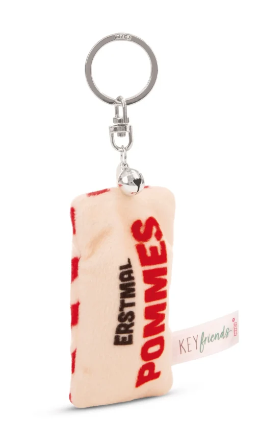 Schlüsselanhänger Mini Plüschkissen "Erstmal Pommes" m. Glöckchen