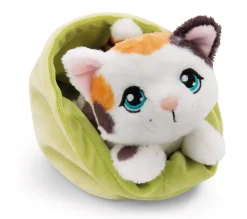 Gefleckte Kuscheltier Katze im Körbchen