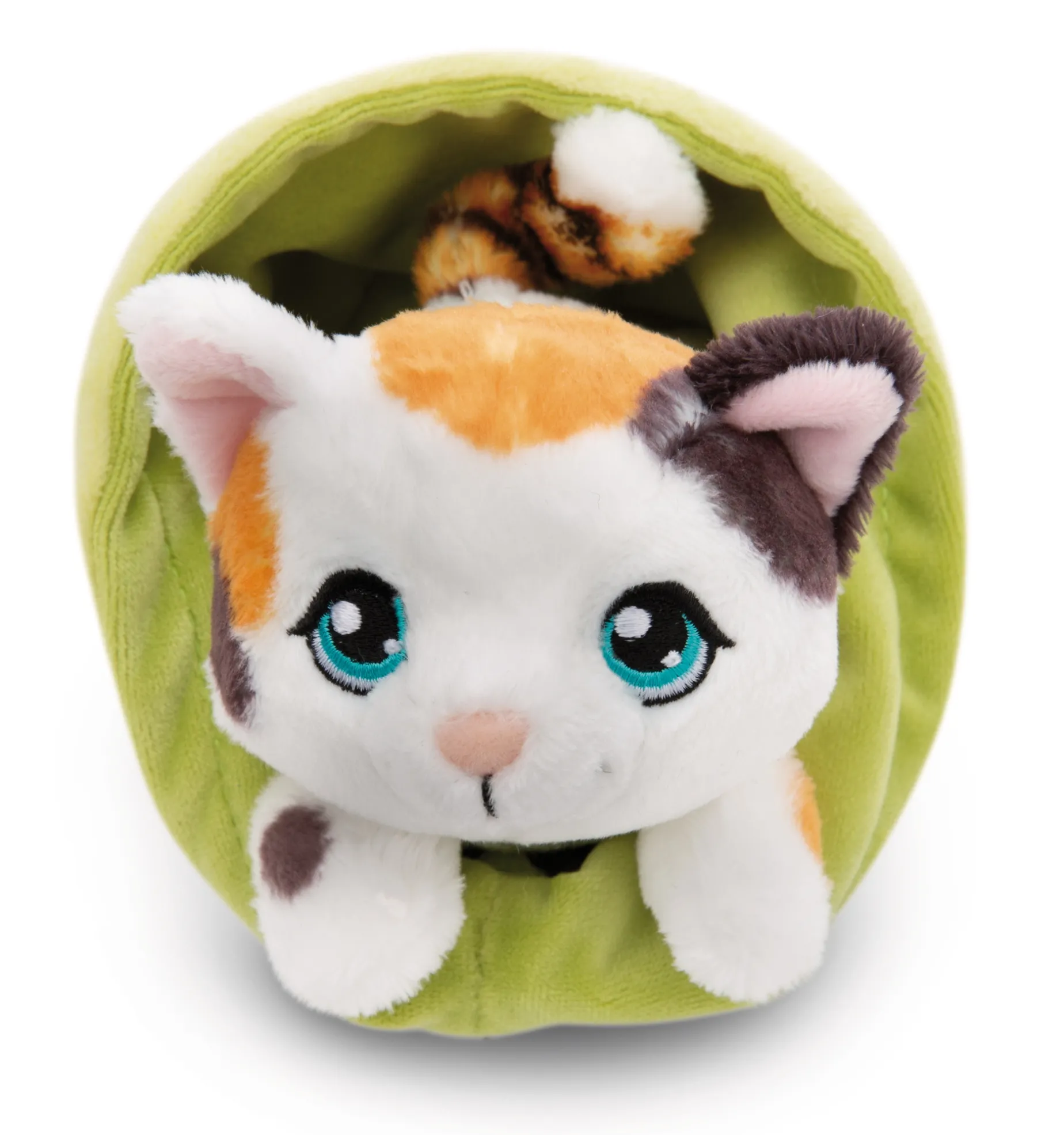 Gefleckte Kuscheltier Katze im Körbchen