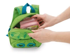 Grüner Rucksack mit Plüschtier Waschbär