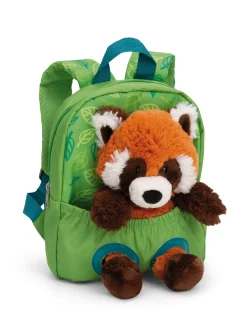 Grüner Rucksack mit Plüschtier Roter Panda