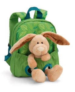 Grüner Rucksack mit Plüschtier Hase