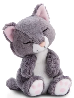 Kuscheltier Sleeping Pets graue Katze 12cm im rosa Körbchen NICI GREEN
