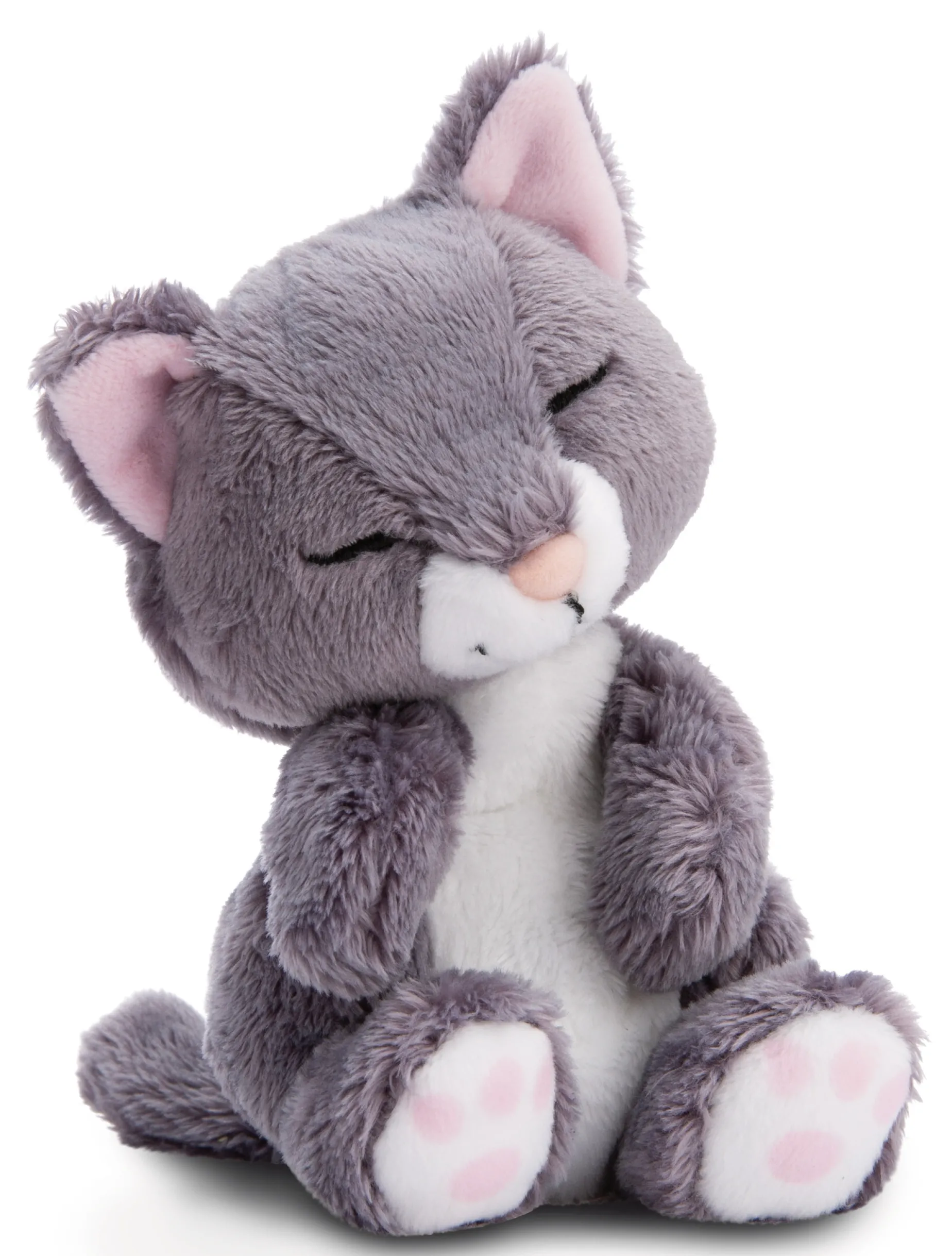 Kuscheltier Sleeping Pets graue Katze 12cm im rosa Körbchen NICI GREEN