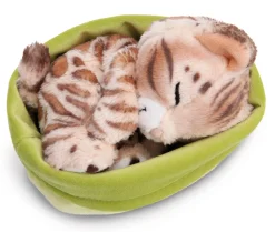 Kuscheltier Sleeping Pets Bengal Katze 12cm im hellgrünen Körbchen NICI GREEN