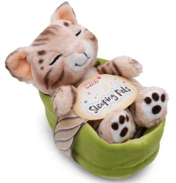 Kuscheltier Sleeping Pets Bengal Katze 12cm im hellgrünen Körbchen NICI GREEN
